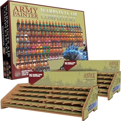 The Army Painter, Warpaints Air Complete Set Combo, 126 x 18 ml Färdigblandade Akrylfärger för Airbrush, inkl. 18 Metalliska, 6 Fluorescerande & 1 Projektstation - Färg för Minityrmodeller, DnD & Warh