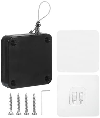 sourcing map Punch-Free 1000g Automatic Sliding Screen Door Closer, Multifunctional Storm Sensor Door Closer with Steel Drawstring for Bedroom Storm Bathroom Study Room (Black Pack of 1)