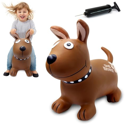 JAMARA 466004 Hüpftier Dog Brown HoppyDoo - Spielzeug für Kinder, Hüpfspielzeug Baby Indoor/Outdoor, Geschenk für Kids, Gartenspielzeug, Bouncy, Pflegeleicht, BPA frei, mit Pumpe