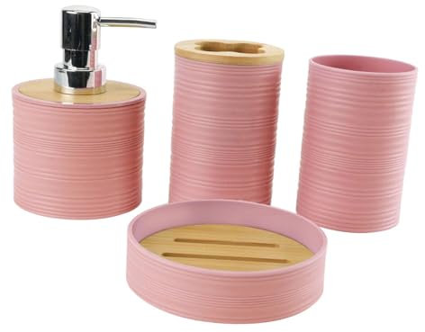 Milageto 4X Set di Accessori per Il Bagno Porta spazzolino da Denti Decorazione per Il Bagno Dispenser di Sapone Accessorio per Il Bagno Set Completo per Il, Rosa
