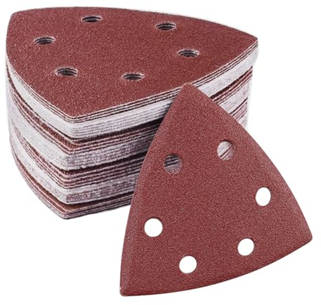 Henxing Schleifpapier Dreieckschleifer, 60 Stück Delta Schleifpapier Klett | 90x90x90mm Schleifdreiecke Schleifblätter 6 Loch, 40/60/80/120/180/240 je Korn x 10, für Deltaschleifer & Multischleifer