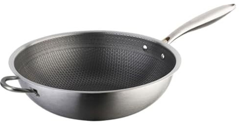 OFFSCH Wok in Acciaio Con Struttura a Nido D’arnia Doppia Impugnatura Antiaderente e Adatto Piani Induzione Pentola Versatile Per Cucina Quotidiana