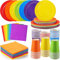 LATERN 120 Pezzi Stoviglie Colorate per Neon Feste in Carta, 30 x 23CM Piatti da Piani e 18CM Piatti da Insalata, 30 x Tazze da 270ml, 30 x Tovaglioli - per Neon Fiesta Arcobaleno Feste Decorazioni