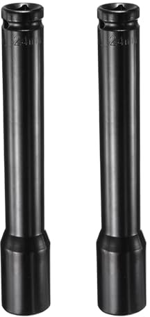 QUARKZMAN 2 Stück Tiefe Schlagschraubendreher 1/2 Vierkantantrieb von 24mm Metrische 6 Punkt Buchse 200mm (8) Extra Lang Hoch Buchse für Auto Sechskantmuttern Bolzen Reparatur, Schwarz