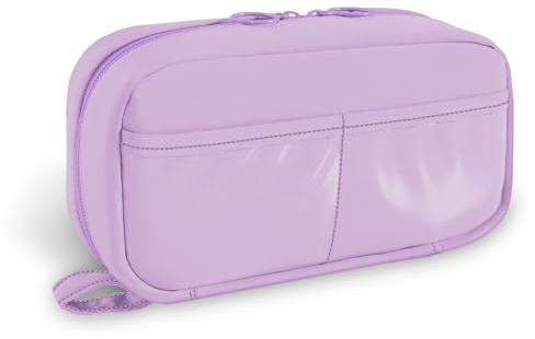 FINPAC Astuccio, Astuccio Scolastico Portamatite 3 Scomparti, Grande Capacità Pieghevole 165°, Organizzatore con Cerniera Doppia per Scuola e Ufficio, Design Portatile Multiuso, (Viola)