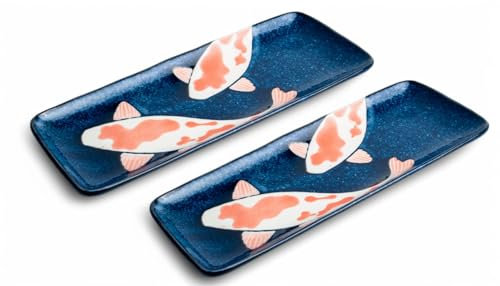 Koi-Bowls- ASIATICA | Ramen Bowl Porzellan-Schalen, versch. Größen | Hochwertige asiatische Schüssel für Reis, Nudeln, Tapas, Udon, Müsli, Suppen - Made in Japan (2er Set Sushiteller)