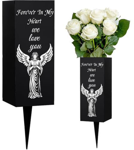 WEBEEDY Jarrones de cementerio para decoración de tumba con pinchos, patrón de ángel, jarrón de metal para tumba, decoración conmemorativa para cementerio, funeral, día del padre, feliz cumpleaños