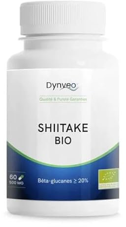 Shiitaké Bio Extrait Concentré - 30% Polysaccharides, 20% Bêta-Glucanes - Extrait Totum - Séchage à basse température - Full Spectrum - Immunité & Vitalité - 500 mg - 60 Gélules Vegan - Dynveo