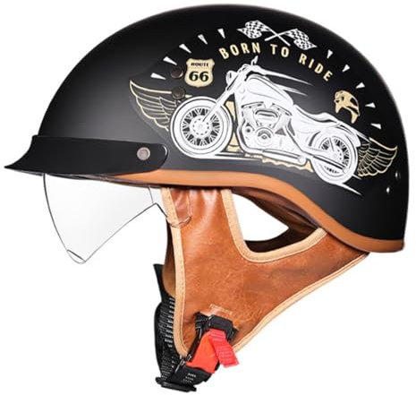 Caschi Jet E Demi-Jet Moto Stile Vintage Caschi Cromwell Con Visiera Mezzo Casco Da Motociclista Per Uomini Donne Omologato ECEDOT Casco A Scodella Per Scooter Cruiser 1,M:57-58CM