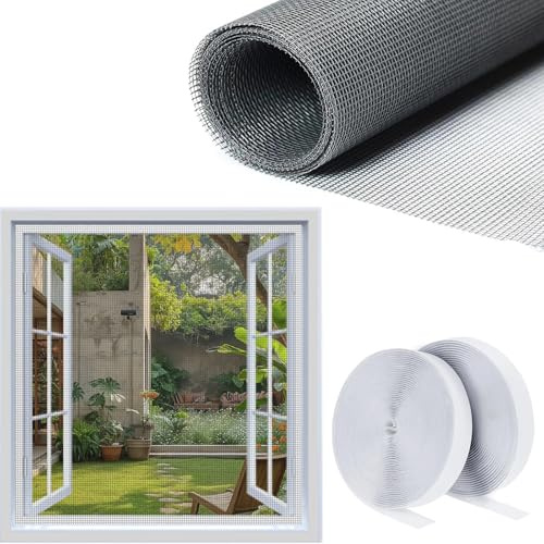Jiaanle Fliegengitter Fenster- (130 cm x 150 cm) Zuschneidbares Klett-Insektengitter mit starkem Klebstoff, hoher Nylonanteil, Mückenschutz ohne Bohren