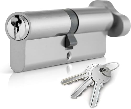 Euro Cylinder Door Lock, Chrome Thumb Turn Lock, Barrel with 3 Keys, Anti-Bump Security for UPVC Doors (35T/35(70mm))
