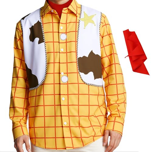 AYYOHON Chemise boisée pour homme avec boutons et manches longues - Motif imprimé de gilet de shérif pour Halloween et cosplay - Chemises de vache amusantes, Orange, L