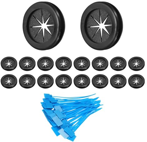 sourcing map 18Pcs 1-9/64(29mm) ID, 1-1/4 (32mm) Drill Hole, Double Sided Grommets Round Firewall Hole Plug with Marker Cable Ties for Home Office Cable Wire Protection, Black
