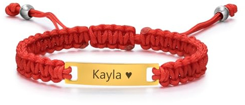 Gamtic Personalised Baby Name Bracelet - Handmade Braided Rope Stainless Steel ID Tag Bracelet for Children Toddler Girls Boys Adjustable Custom Birthday Gift for Son Daughter Kids BFF (red-gold)