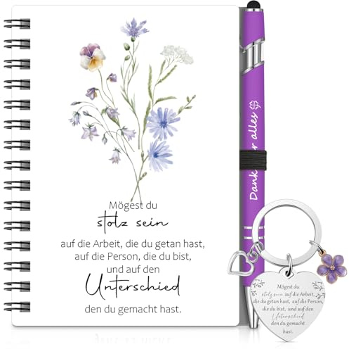 Sinmoe 3er Set Dankeschön Geschenk für Kollege, Mögest Du Stolz Sein | Abschiedsgeschenk für Kollegen Mitarbeiter inklusive Spiral Notizbuch Kugelschreiber mit Schlüsselanhänger