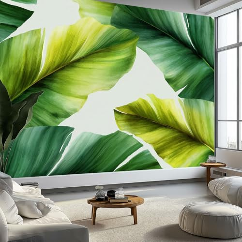 Carta da parati fotografica in tessuto non tessuto Stile Vintage, decorazione murale Piante Foglie Di Banano Strisce per soggiorno camera da letto e ufficio 450 x 280 cm