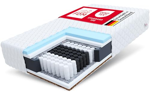 FDM Calmera Max Taschenfederkernmatratze 160x200 cm Matratze 7-Zonen Hochelastischer HR Komfortschaum Kokos Härtegrad H3/H4 (Mittelweich/Hart) 26 cm Höhe Zweiseitig Abnehmbarer Bezug Waschbar