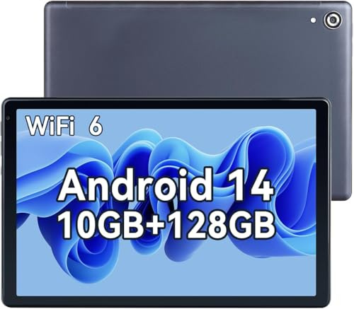 MUISOO 10 Zoll Tablet Android 14, 10GB RAM 128GB ROM 1TB TF, Octa-Core 2.0GHz Prozessor, 5G + 2.4G WiFi 6, 8 + 5MP Dual Camera, 5000mAh Akku, Bluetooth 5.0, Tablets mit Widevine L1 Grau