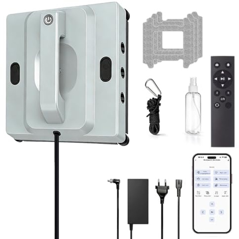 Fensterputzroboter, 8000 Pa Fensterroboter mit 2-Fach Sprühsystem und Kantenerkennungssystem,4 Reinigungsmodi,15-Fach Sicherheitssystem,100ML Tank,Intelligente Wegplanung, Fensterreiniger Elektrisch
