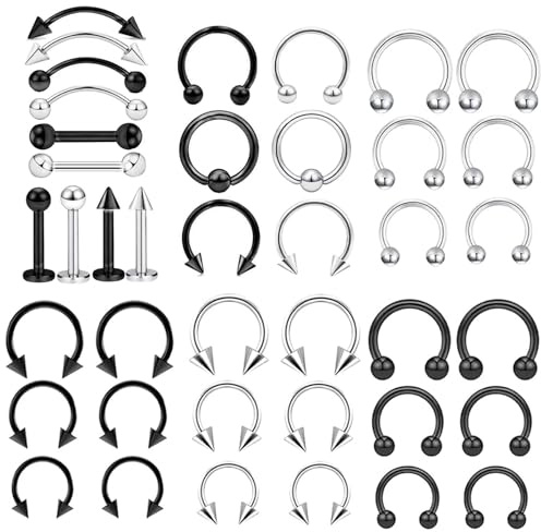 40PCS Horse Shoe Nose Ring Set, Septum Piercing Jewellery Set, Septum Rings Noses Piercing Jewellery Horse Shoe NOse Rings for Women Men Horseshoe Piercings Suitable for Noses Ears Lips 6-10mm