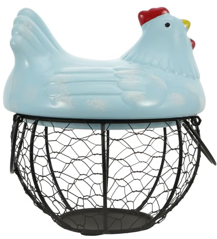 ARTSEWPLY Iron Egg Basket Holder, Small Blue Chicken Egg Holder Storage Basket for Kitchen and Home Decor, Metal Snack Organizer Rack for Dining Table and Desktop