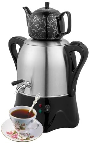 Bollitore elettrico turco in acciaio inox, capacità 3 l, con teiera in ceramica da 1 l e funzione di mantenimento in caldo, per caffè e tè profumato