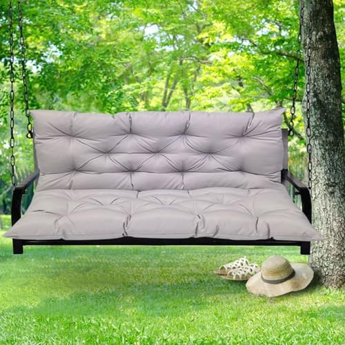 Waterproof 3-Seater Hollywood Swing Cushion with Backrest, Gray Outdoor Garden Pad 120x100x10cm, Perfect for Patio and Garden Use, Includes Table and Plush Fur Cushions