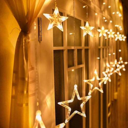 Avoalre Lichtervorhang 12 Sterne 2M Lichterkette 138 LED Sternenvorhang | Erweiterbar (max. 21 Sätze), Sterne Vorhanglichter Fenster Weihnachtsbeleuchtung 8 Modi Lichterkette warmweiß