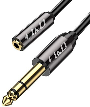 J&D 1/4 inch to 3.5mm Headphone Adapter, Gold Plated Copper Shell 3.5mm 1/8 inch Female TRS to 6.35mm 1/4 inch Male TRS Stereo Audio Cable for Guitar Amp, Amplifiers,headphones extension cable 3 Feet