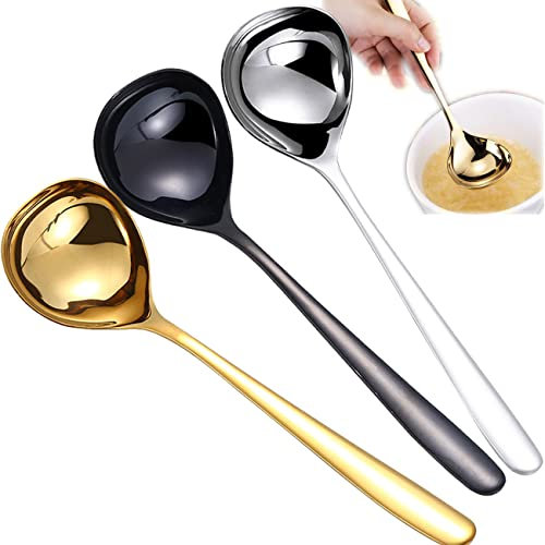 Tianyis 3 Pièces Cuillère à Sauce en Acier Inoxydable, Louche Doré, Louche à Soupe Polissage Miroir,Grande Cuillère à Soupe Dorée, Conception Simple Appropriée au Café de Bureau de Cuisine 3 Couleurs
