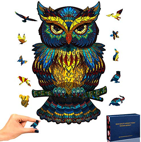 TOLOYE Holzpuzzle Erwachsene, Eule Puzzle Holz 100 Teile Bunt Einzigartige Tierform, Holz Puzzle Erwachsene Erwachsen, Geschenk 16 * 26.3cm