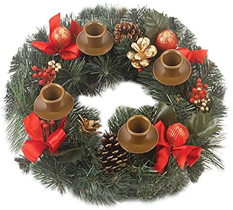 Adventskranz Kerzenhalter,Weihnachtskranz,Weihnachten Dekoration,Weihnachtskranz Mit 4 Kerzenständer,Advent Kerzenteller Kerzenstecker,Adventskranz Künstlich Für Advent Weihnachten Tisch Deko (Rot)