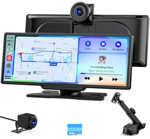 Avylet 9,26'' Carplay Voiture Apple CarPlay & Android Auto, dashcam Avant | 4K + caméra de recul HD, 60FPS, Mise à Jour OTA, GPS, Commande vocale, Mirror Link, Bluetooth 5.2, AUX, FM，avec 64Go Carte