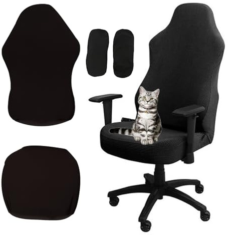Yixinly Housse Chaise Gaming, 4 Pcs Housse Fauteuil Bureau, Housse Gaming Housse de Chaise de Jeu Rétractable, Amovible, Lavable et Antidérapante (Noir)