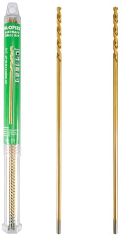 HLOFIZI 3/16 x 12 Inch Extra Long Drill Bits (2 Pack), Aircraft Drill Bit Titanium M2 High Speed Steel for Wood, Plastic, PVC, Thin Metal Sheet