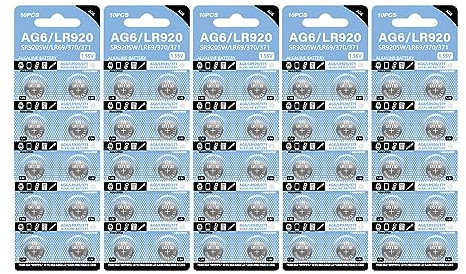 Lodoot 10/20/50 Stück AG6/LR920 Alkaline-Batterien, 320 mAh, Knopfzelle, langlebiges Netzteil für Uhr, Fernbedienung, Spielzeug, Knopfbatterie, Quarzuhr