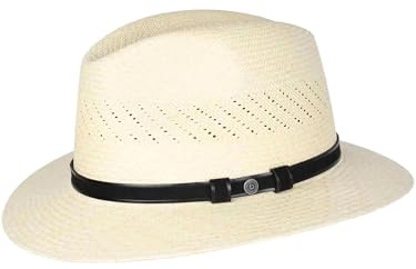 bugatti Original Panamahatt för män – solhatt med läderhattband – finns i storlekarna 57, 59 och 61, Beige färg, 61 cm
