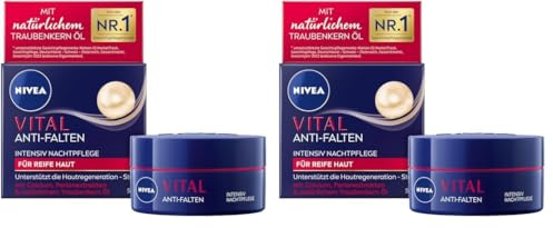 NIVEA VITAL Anti-Falten Intensiv Nachtpflege für reife Haut, Gesichtspflege mit Calcium, Perlenextrakten & natürlichem Traubenkern Öl, Nachtcreme zur Unterstützung der Hautregeneration (50 ml)