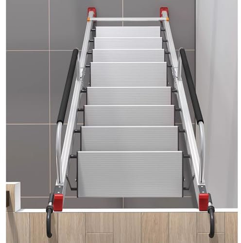 EXCLURA Dachbodentreppe Dachbodenleiter für den Innenbereich, Aluminium-Notfallleiter zum Klettern auf dem Feuer, Silberne Dachbodentreppe, Dachbodentreppe für das Haus(14 step-404cm(159))