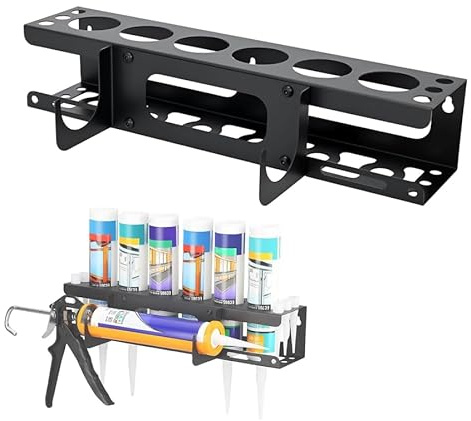 Silicone Tube Holder Storage, Wall Mount Caulking Gun Holder, 6-Tube Metal Organiser, Van Tool Storage Accessory (1)