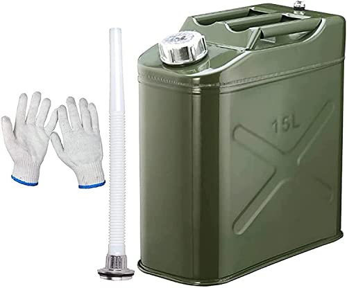 Bidón metálico de Gasolina de Gran Capacidad de 15 l, bidón portátil con Tubo guía de Aceite, contenedor de Gasolina diésel para emergencias en el hogar y el Coche.