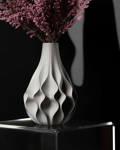 Mugalab Vaso Abyssal - Portafiori Design da Interni, PLA Ecologico, Texture Fluida Abissale, 135mm x 200mm, Disponibile in 7 Colori, Made in Italy (Bianco)
