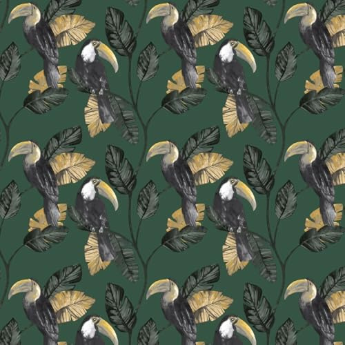 YöL Premium Tiki Green Wallpaper - Bird Jungle Botanical - 10.05m x 53cm Roll - Paste The Wall Washable - Bedroom Living Room Lounge - Feature Statement Wall - Contemporary Versatile Sophisticated