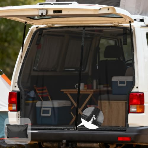 URAQT Mosquitera con Cremallera para Puerta Trasera, 162 x 150 cm Cortina Divisoria Magnética Antimosquitos, Mosquitera para Camping y Viajar, Mosquiteras para furgoneta Automóvil SUV
