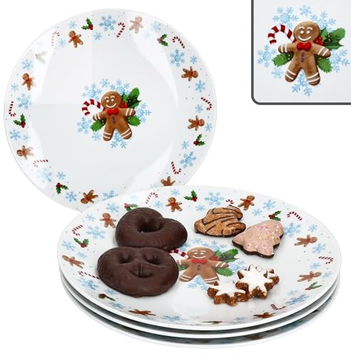 MamboCat Candyman Lot de 4 grandes assiettes à gâteau en porcelaine avec décor de Noël bleu glacé I Assiettes de service pour biscuits, gâteaux et l'Avent