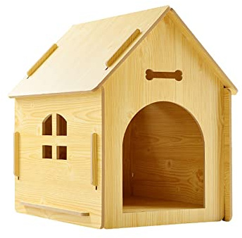 OWOHYG Maison pour Chat d'intérieur, Niche-lit en Bois pour Petits Animaux avec Porte et fenêtres, Maison pour Chat en Bois détachable, cabane en rondins d'extérieur, A, M