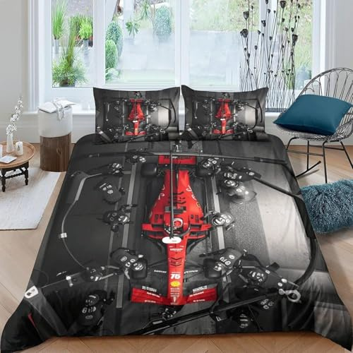 Funda Nordica Cama 80/90 Niños Coche De Fórmula 3D Ropa de Cama 135x200 Funda Nórdica 3 Piezas Deportes Extremos Funda de Edredon de Suave con Cremallera y 2 Fundas de Almohada D.2660