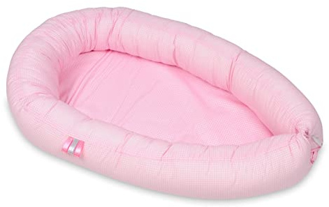 Velinda Kuschelnest Babynest Babynestchen Nestchen Reisebett Kuschelbett 100% Baumwolle (Muster: rosa Karos)