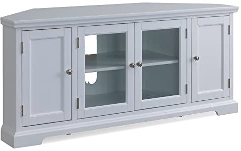 Leick Home Mateo 85386 Eck-TV-Ständer aus Massivholz für Fernseher bis 65 Zoll, 4-türiges Entertainment-Center, weiß, Wohnzimmeraufbewahrung