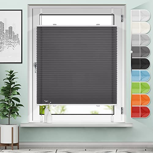 Sanfree Plissee Klemmfix Plisseerollo ohne Bohren Anthrazit B35 x H100cm inkl. Klemmträger Blickdicht und lichtdurchlässig Jalousie Faltrollo Sichtschutz und Sonnenschutz Rollo für Fenster & Tür